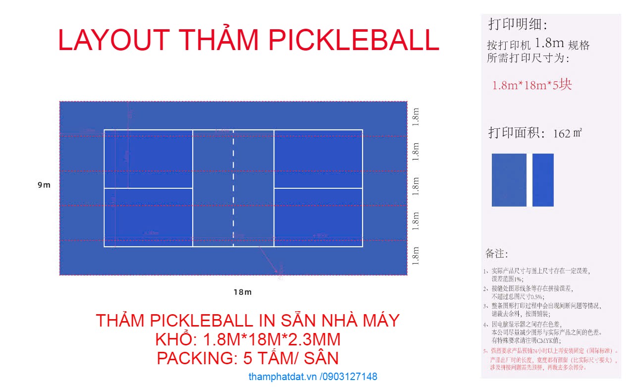 thảm sân pickleball chuẩn